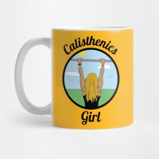 Calisthenics blonde girl doing pull ups Mug